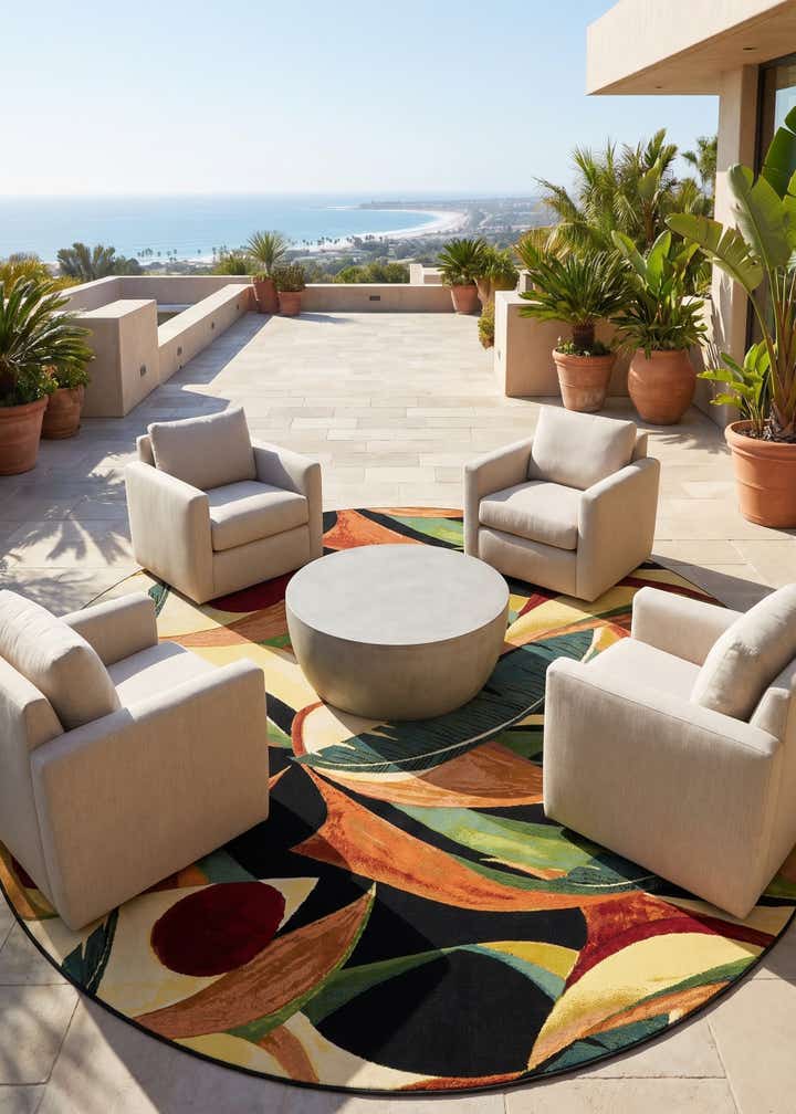 10' x 10' Easy-Clean Botanical Indoor / Outdoor Round Rug