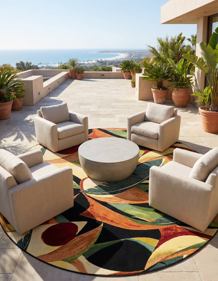 Detail image of 10' x 10' Easy-Clean Botanical Indoor / Outdoor Round Rug