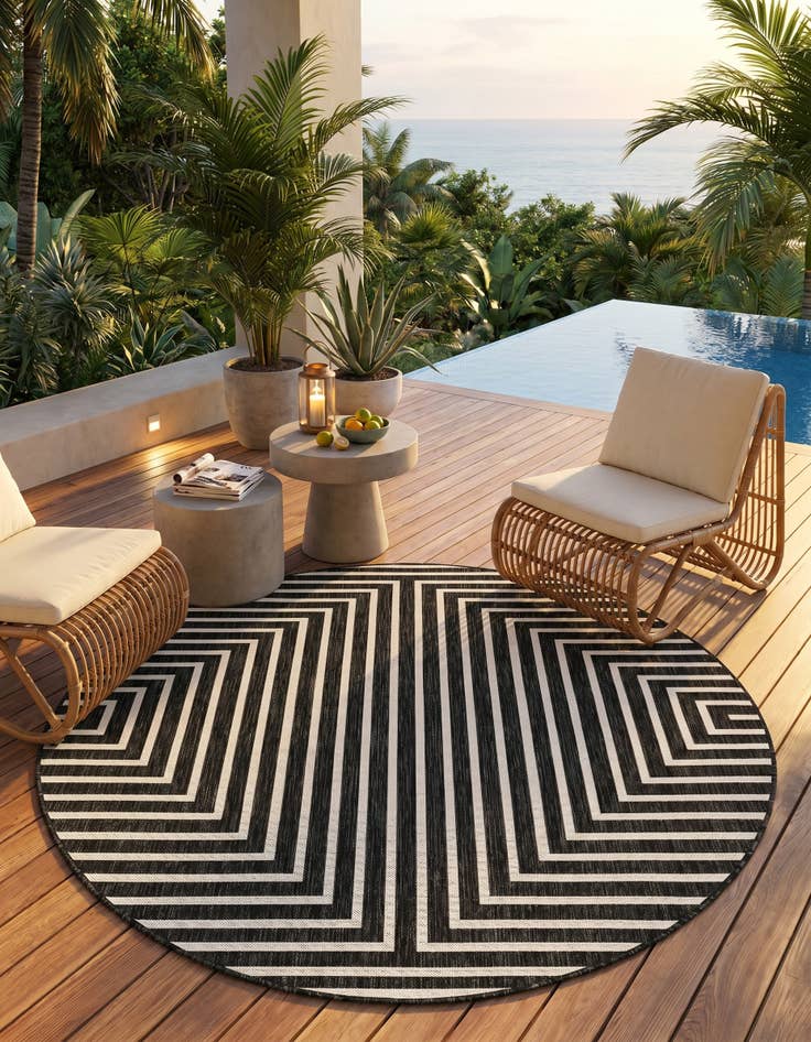 Detail image of 6' x 6' Easy-Clean Modern Indoor / Outdoor Round Rug