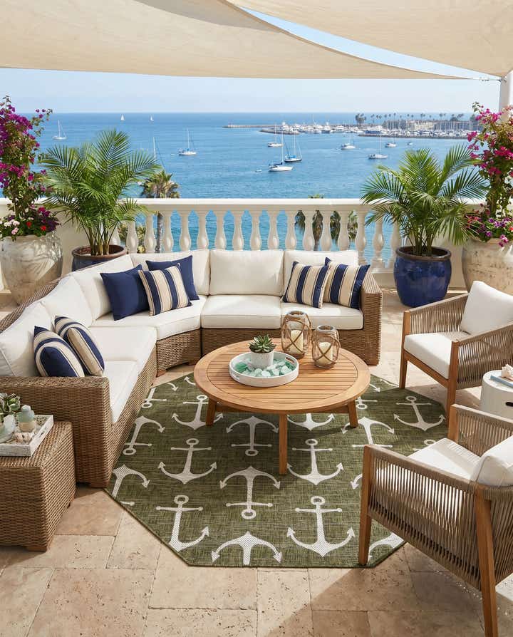 7' 10 x 7' 10 Easy-Clean Coastal Indoor / Outdoor Octagon Rug