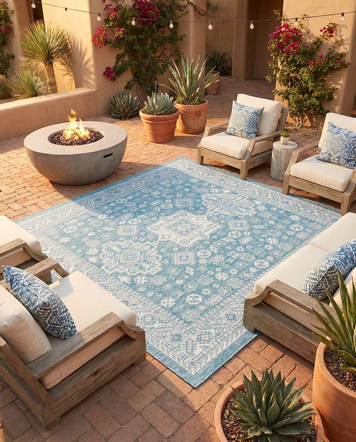 7' 10 x 7' 10 Easy-Clean Aztec Indoor / Outdoor Square Rug