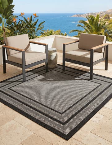Gray Easy-Clean Border Indoor / Outdoor Square Rug