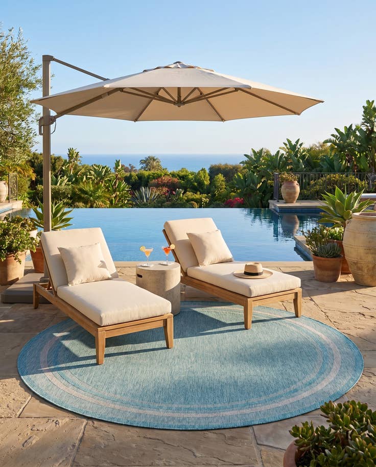 Detail image of 10' 8 x 10' 8 Easy-Clean Border Indoor / Outdoor Round Rug