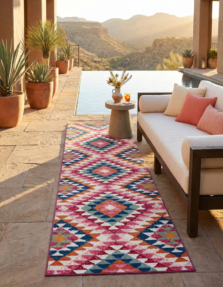 Detail image of 2' x 6' Easy-Clean Southwestern Indoor / Outdoor Runner Rug