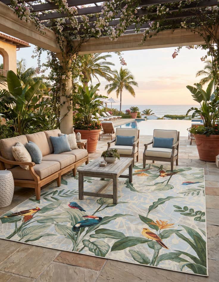 Detail image of 7' 10 x 11' Easy-Clean Botanical Indoor / Outdoor Rug