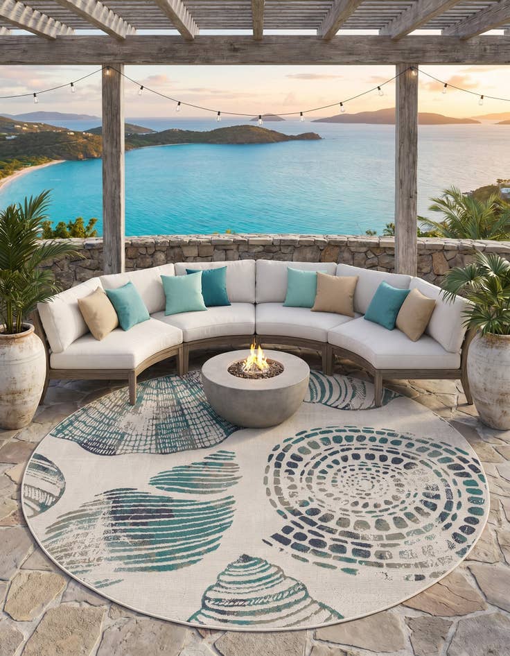 Detail image of 7' 10 x 7' 10 Easy-Clean Coastal Indoor / Outdoor Round Rug