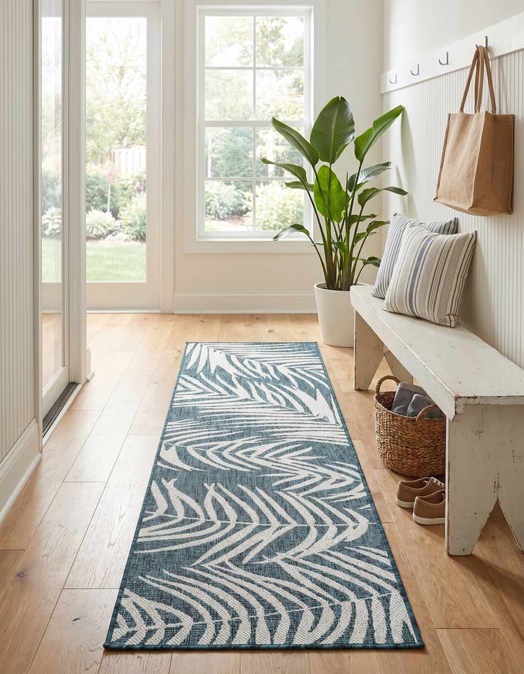 Detail image of 2' x 8' Easy-Clean Botanical Indoor / Outdoor Runner Rug