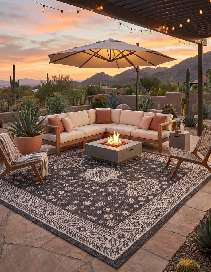 Detail image of 13' x 13' Easy-Clean Aztec Indoor / Outdoor Square Rug