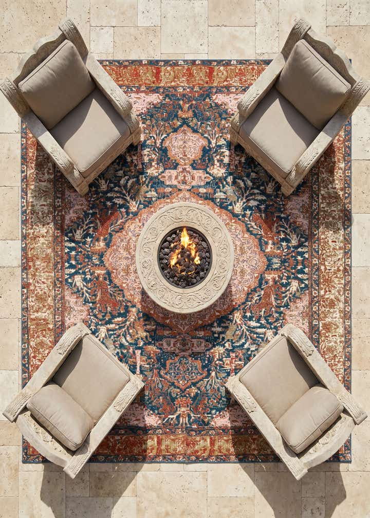 7' 10 x 7' 10 Easy-Clean Traditional Indoor / Outdoor Square Rug