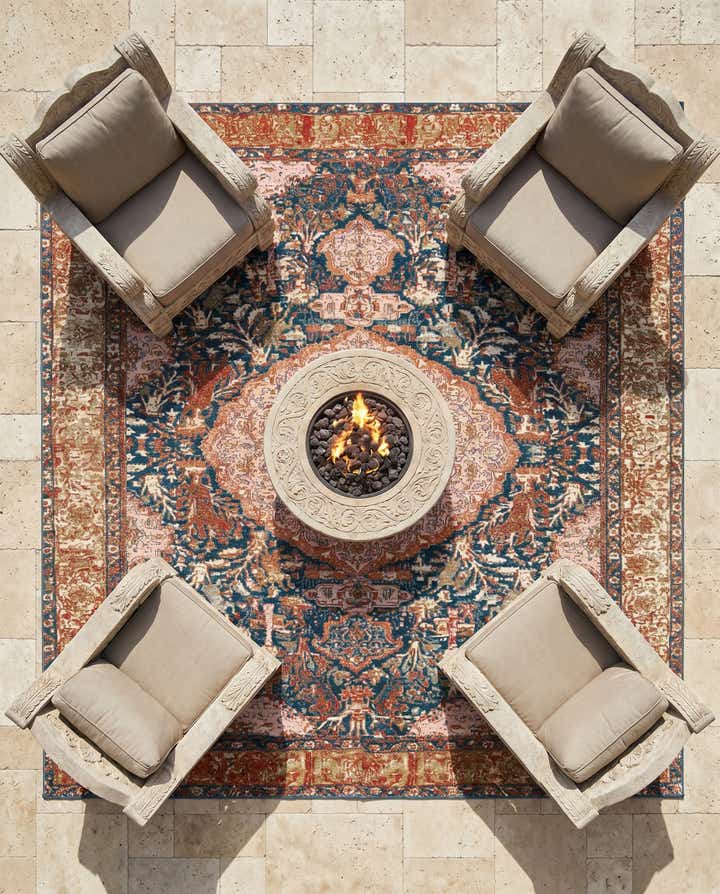 7' 10 x 7' 10 Easy-Clean Traditional Indoor / Outdoor Square Rug
