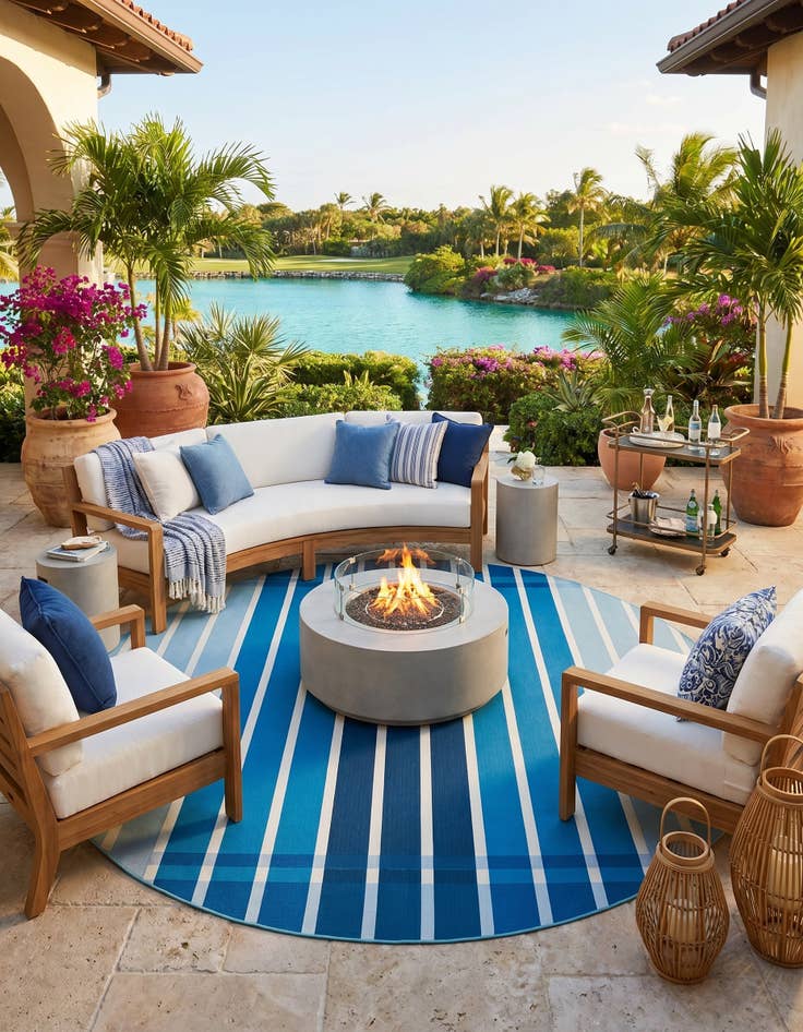 Detail image of 10' x 10' Easy-Clean Striped Indoor / Outdoor Round Rug