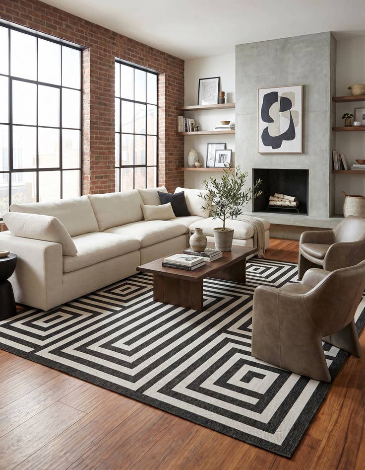 Detail image of 13' x 13' Easy-Clean Modern Indoor / Outdoor Square Rug