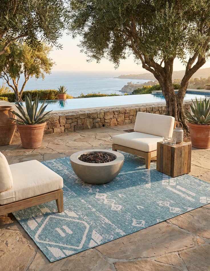 Detail image of 7' x 7' Easy-Clean Bohemian Indoor / Outdoor Square Rug