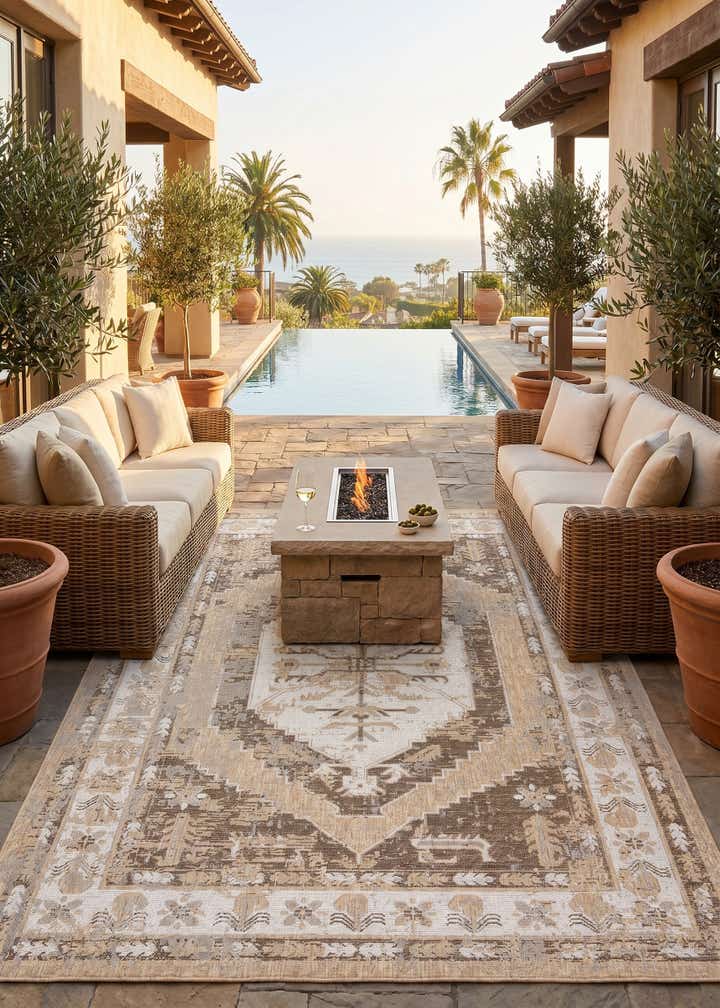 7' 10 x 11' Easy-Clean Traditional Indoor / Outdoor Rug