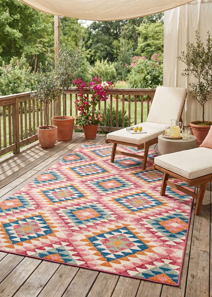 5' 3 x 8' Easy-Clean Southwestern Indoor / Outdoor Rug