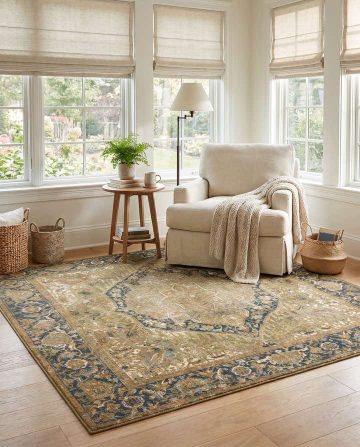 6' x 6' Easy-Clean Traditional Indoor / Outdoor Square Rug