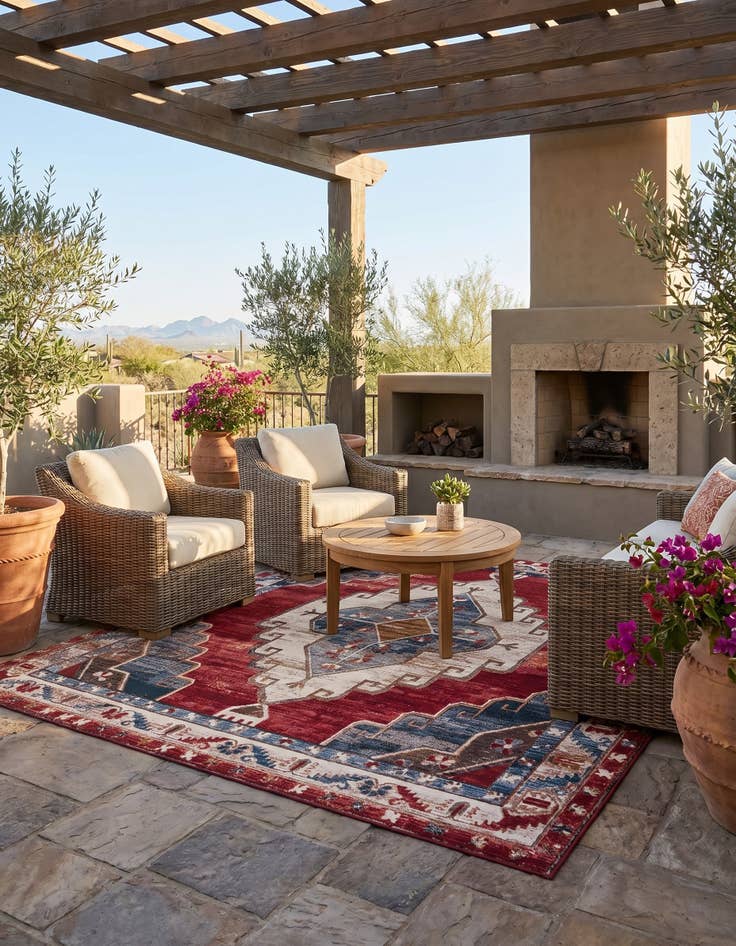 Detail image of 7' 10 x 7' 10 Easy-Clean Traditional Indoor / Outdoor Square Rug