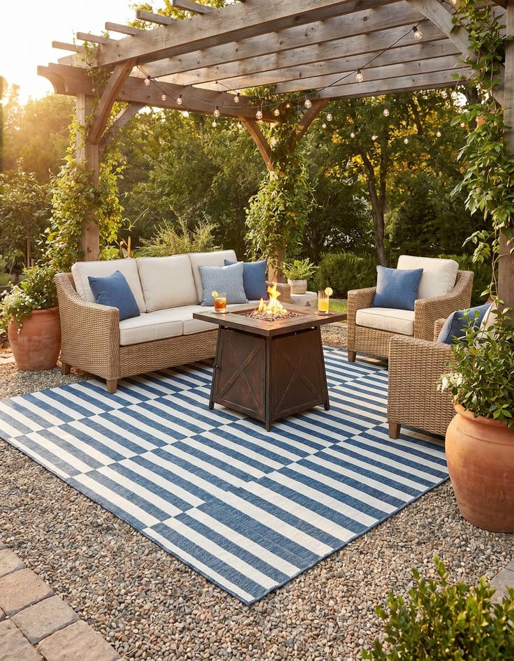 Detail image of 7' 10 x 7' 10 Easy-Clean Ribbon Indoor / Outdoor Square Rug