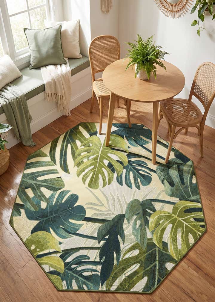 5' 3 x 5' 3 Easy-Clean Botanical Indoor / Outdoor Octagon Rug