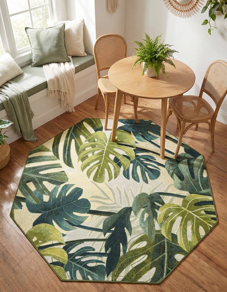 Detail image of 5' 3 x 5' 3 Easy-Clean Botanical Indoor / Outdoor Octagon Rug