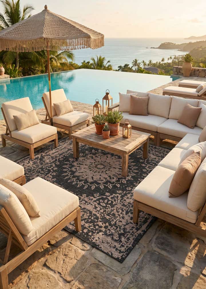 10' x 10' Easy-Clean Traditional Indoor / Outdoor Square Rug