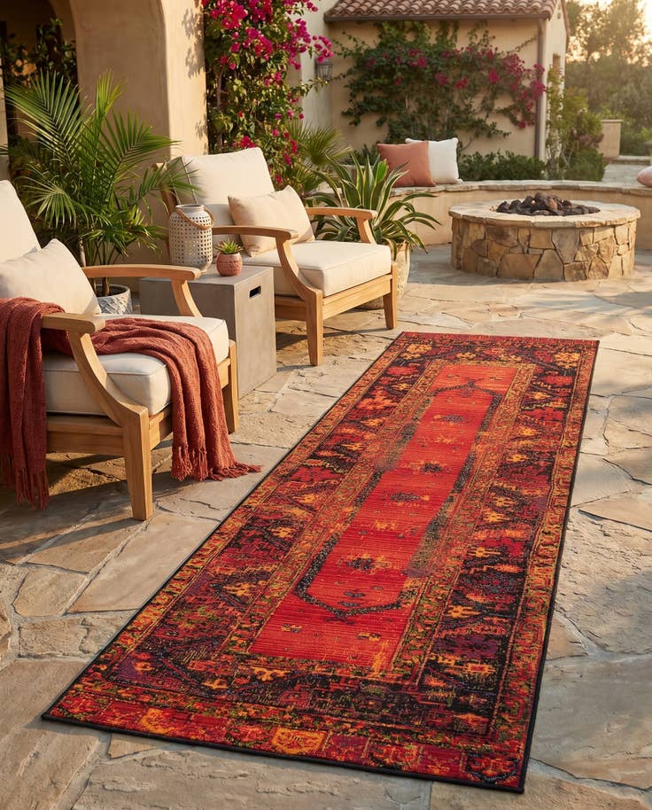 Detail image of 2' 7 x 7' Easy-Clean Tribal Indoor / Outdoor Runner Rug
