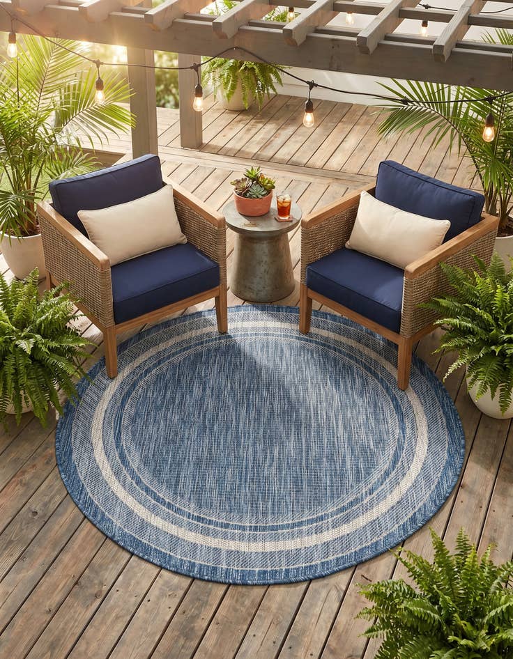 Detail image of 4' x 4' Easy-Clean Border Indoor / Outdoor Round Rug