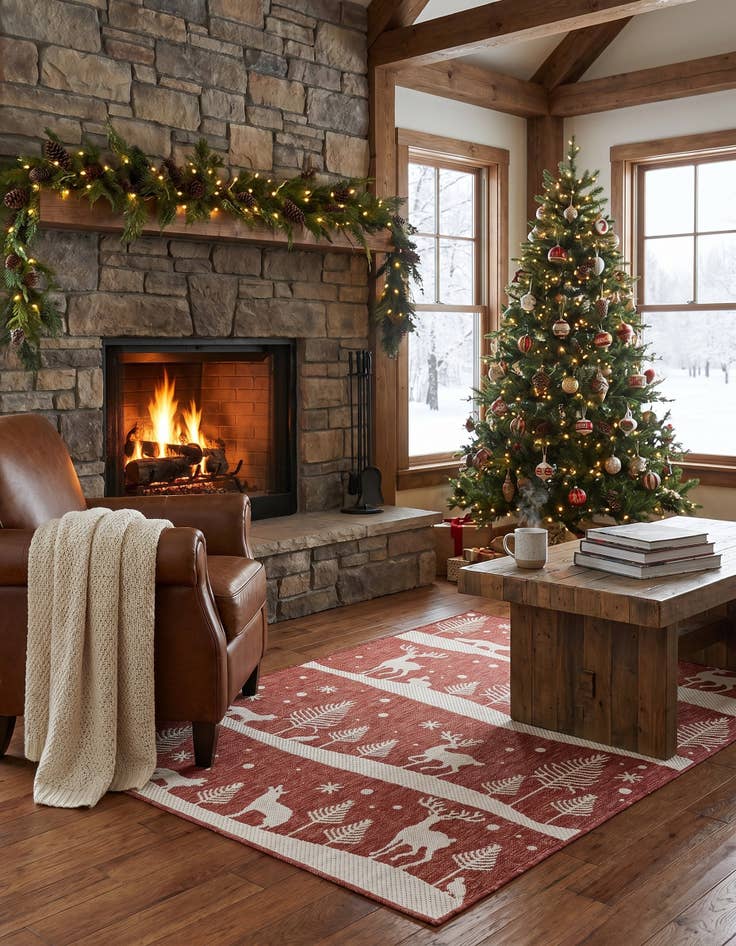 Detail image of 4' x 6' Easy-Clean Holiday Indoor / Outdoor Rug