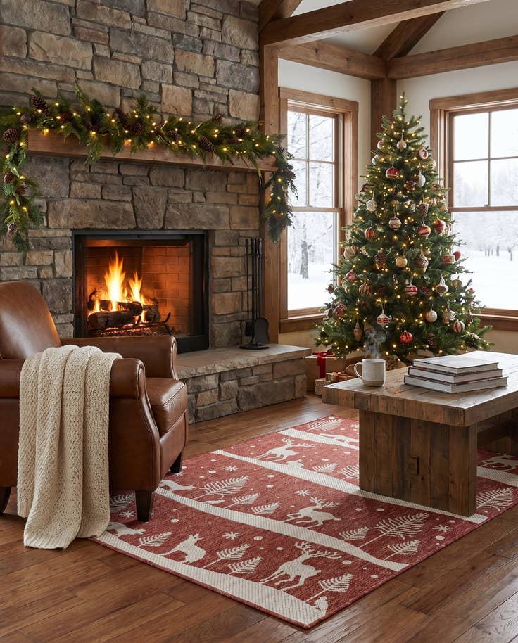 Detail image of 4' x 6' Easy-Clean Holiday Indoor / Outdoor Rug