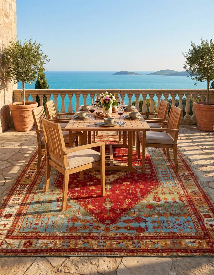 Detail image of 9' x 12' Easy-Clean Traditional Indoor / Outdoor Rug