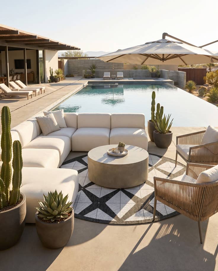 Detail image of 7' 10 x 7' 10 Easy-Clean Modern Indoor / Outdoor Round Rug