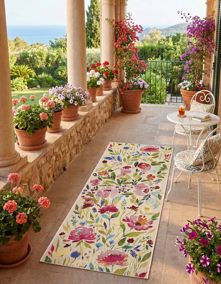 Detail image of 2' x 5' Easy-Clean Botanical Indoor / Outdoor Runner Rug