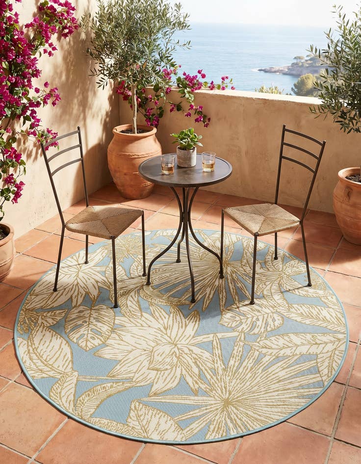 Detail image of 4' x 4' Easy-Clean Botanical Indoor / Outdoor Round Rug