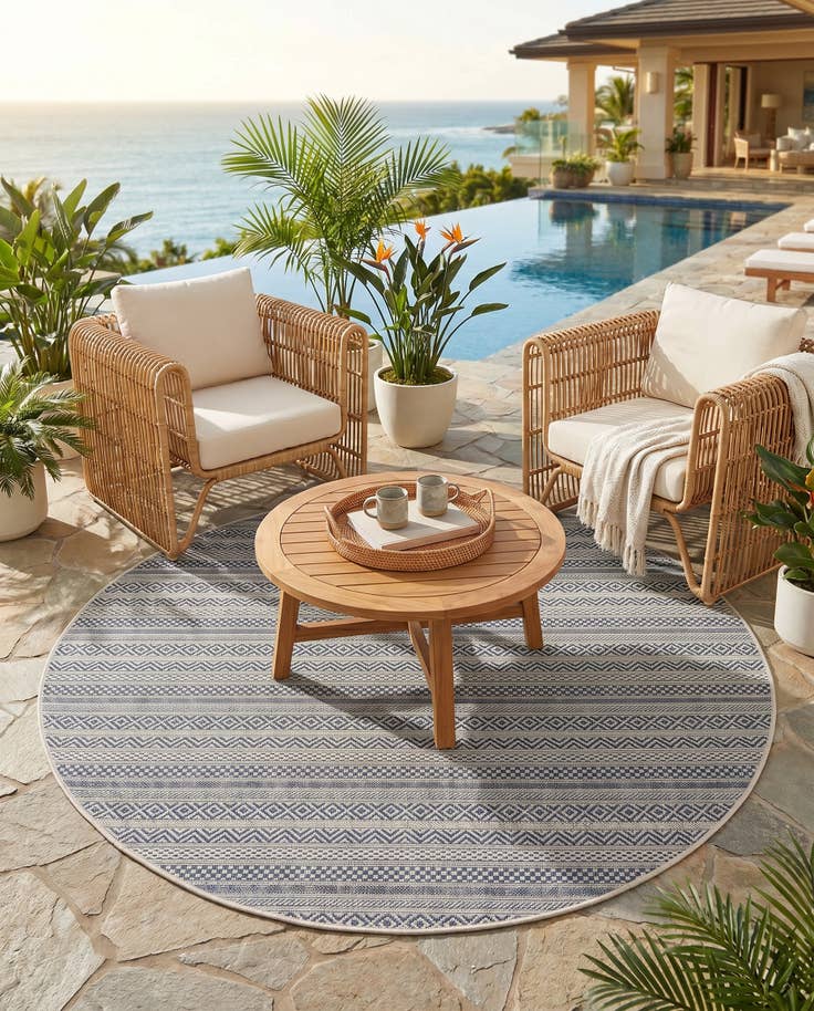 Detail image of 5' 3 x 5' 3 Easy-Clean Ribbon Indoor / Outdoor Round Rug