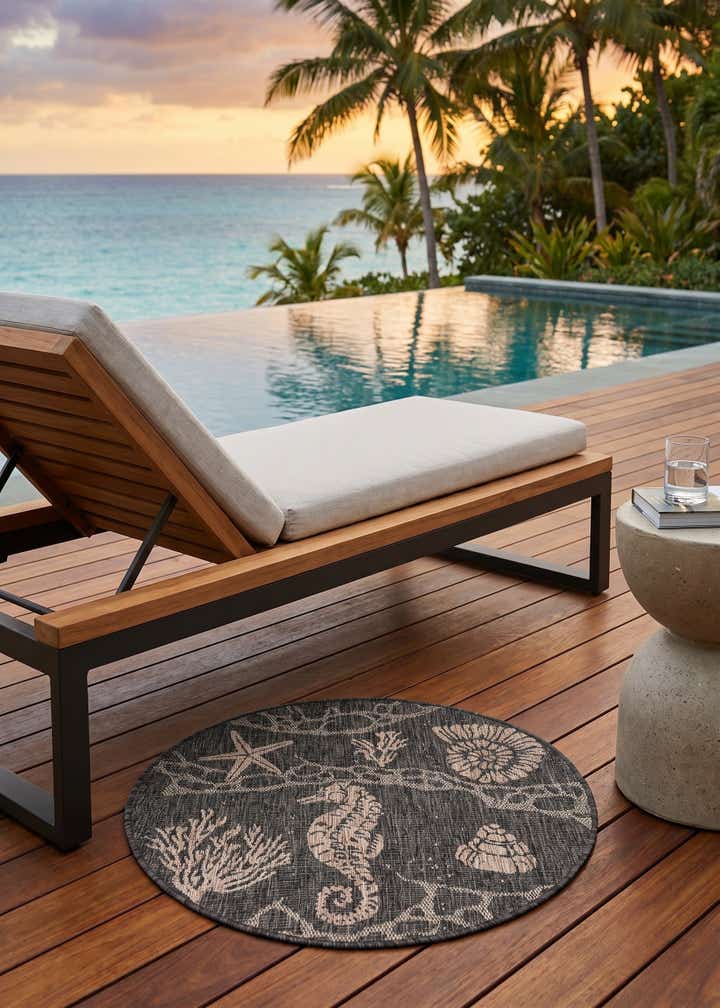 3' x 3' Easy-Clean Coastal Indoor / Outdoor Round Rug