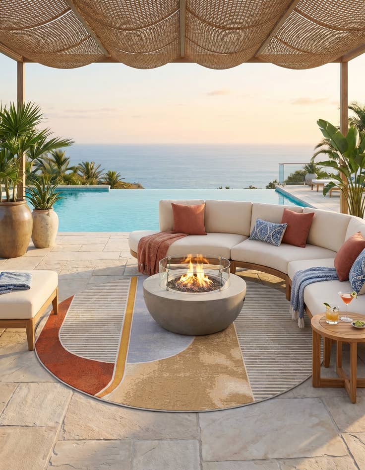 Detail image of 6' 1 x 6' 1 Easy-Clean Modern Indoor / Outdoor Round Rug