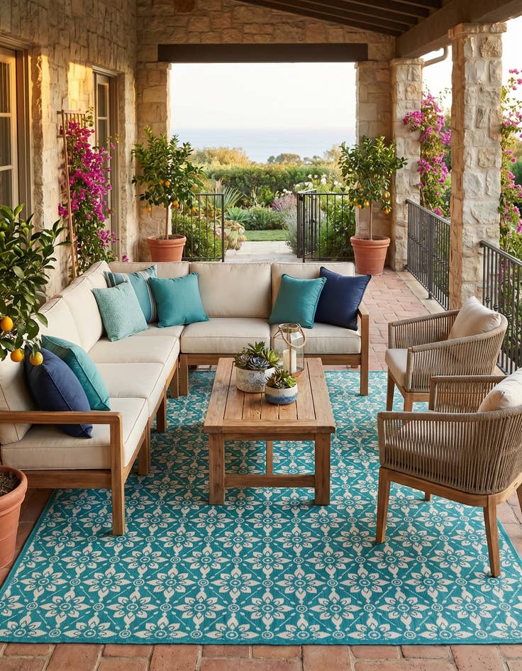 Detail image of 9' x 12' Easy-Clean Trellis Indoor / Outdoor Rug