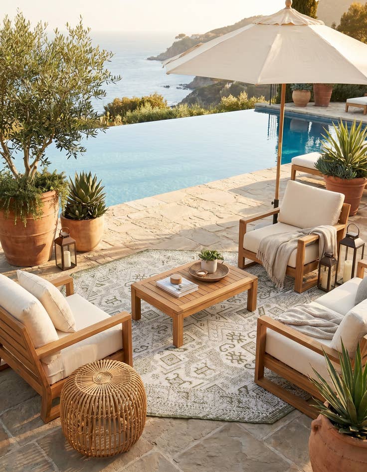 Detail image of 5' 3 x 5' 3 Easy-Clean Aztec Indoor / Outdoor Octagon Rug