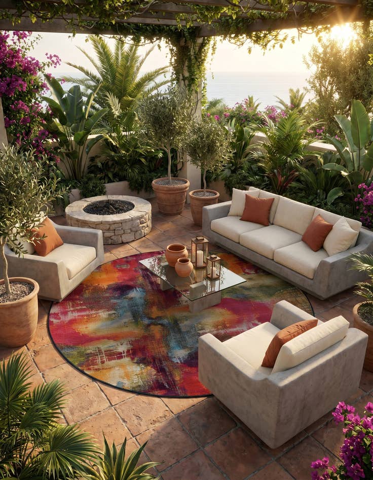 Detail image of 8' x 8' Easy-Clean Modern Indoor / Outdoor Round Rug