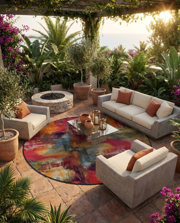 Detail image of 8' x 8' Easy-Clean Modern Indoor / Outdoor Round Rug