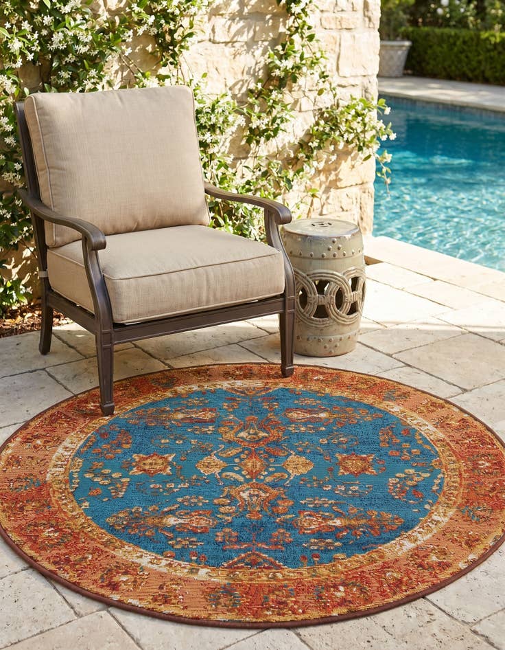 Detail image of 3' x 3' Easy-Clean Traditional Indoor / Outdoor Round Rug