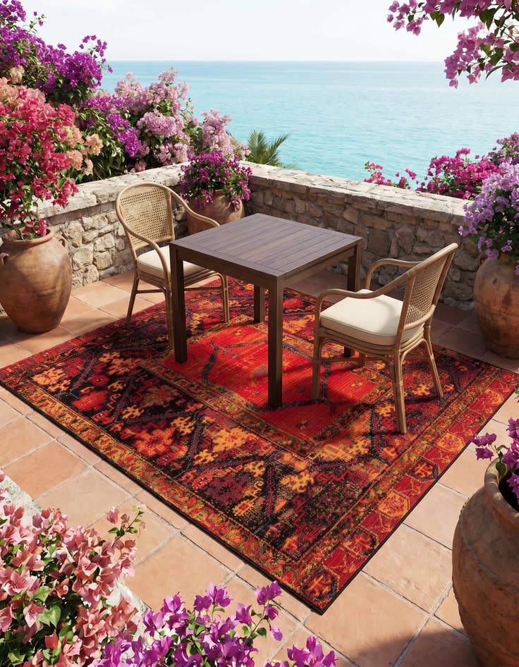 Detail image of 5' 3 x 5' 3 Easy-Clean Tribal Indoor / Outdoor Square Rug