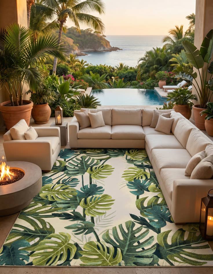 Detail image of 10' x 13' Easy-Clean Botanical Indoor / Outdoor Rug