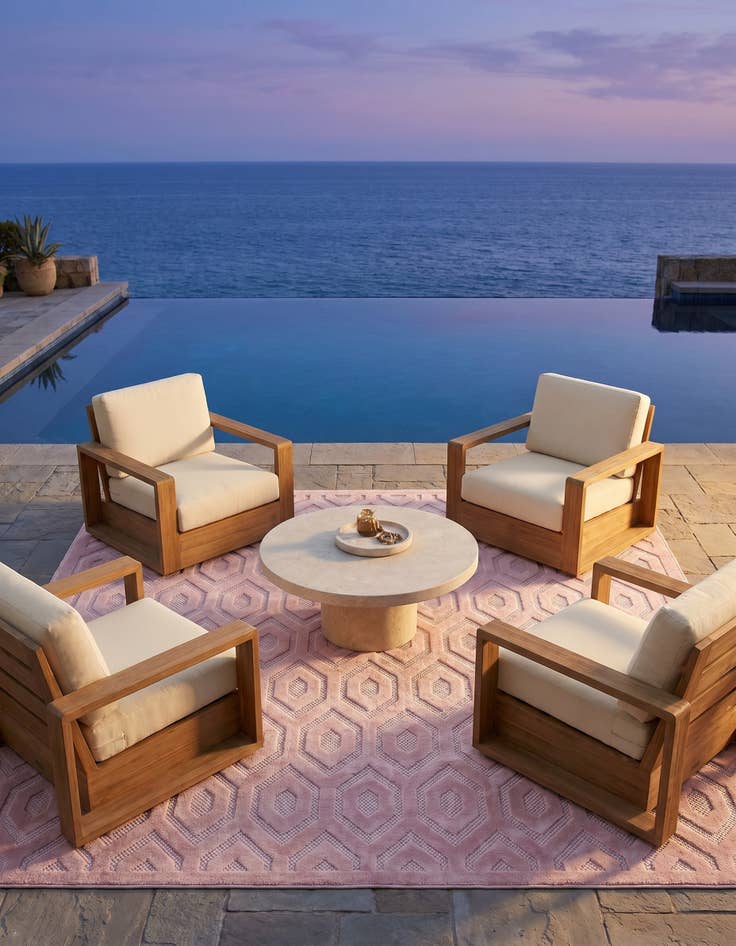 Detail image of 7' 10 x 7' 10 Easy-Clean Trellis Textured Indoor / Outdoor Square Rug