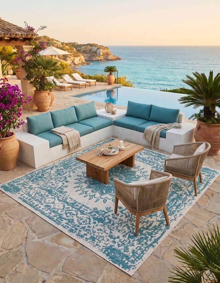 Detail image of 10' x 10' Easy-Clean Traditional Indoor / Outdoor Square Rug