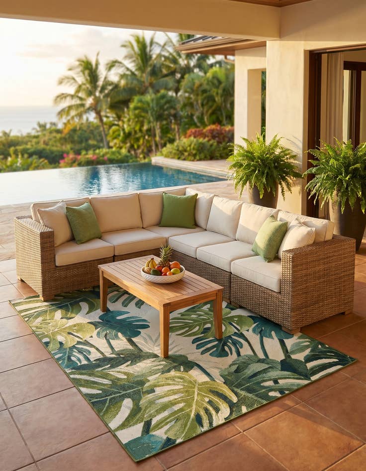 Detail image of 4' x 6' Easy-Clean Botanical Indoor / Outdoor Rug