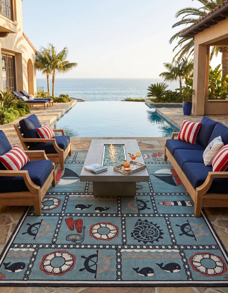 Detail image of 10' x 14' Easy-Clean Coastal Indoor / Outdoor Rug