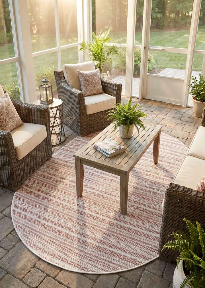 5' 3 x 8' Easy-Clean Striped Indoor / Outdoor Oval Rug