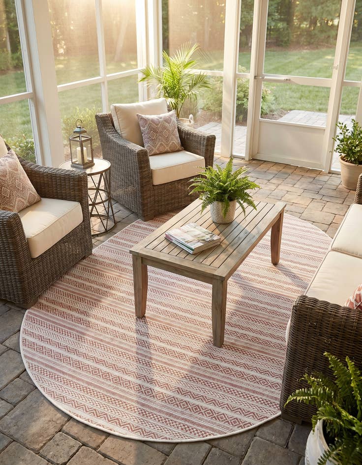 Detail image of 5' 3 x 8' Easy-Clean Striped Indoor / Outdoor Oval Rug