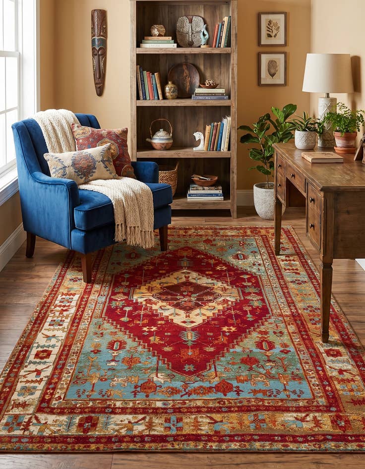 Detail image of 5' 3 x 8' Easy-Clean Traditional Indoor / Outdoor Rug